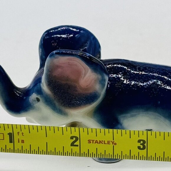 Vintage Blue Porcelain Elephant Figurine Trunk Up Japan Good Luck 3.5 inch - Picture 8 of 8
